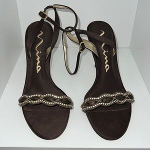 Nina Brown Satin Dress Sandal size 8